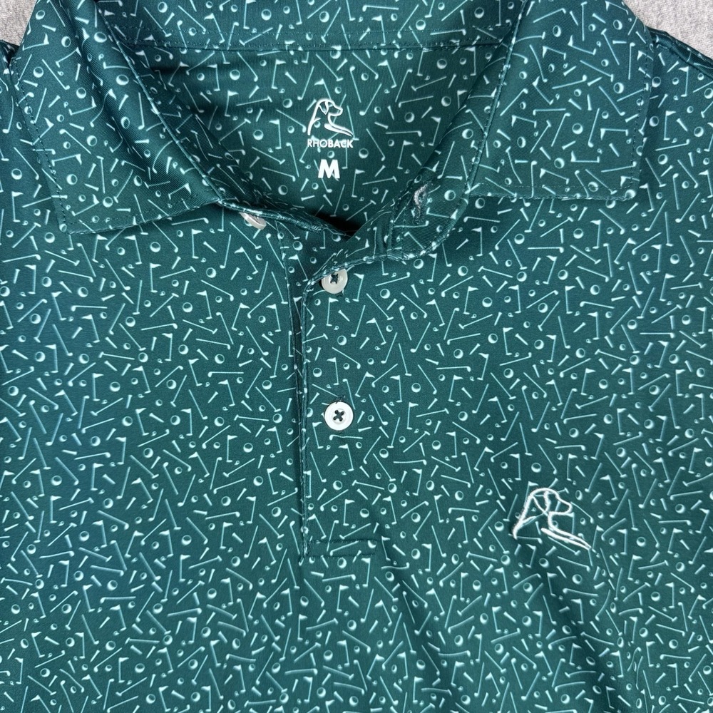 Rhoback Performance Polo Shirt Men M Green Golf  The Mulligan All Over Print - Picture 3 of 13